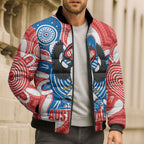 South Australia Oztag Custom Bomber Puffer Jacket SA Piping Shrike Indigenous Art
