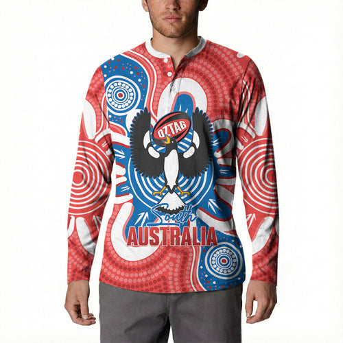 South Australia Oztag Custom Button Sweatshirt SA Piping Shrike Indigenous Art