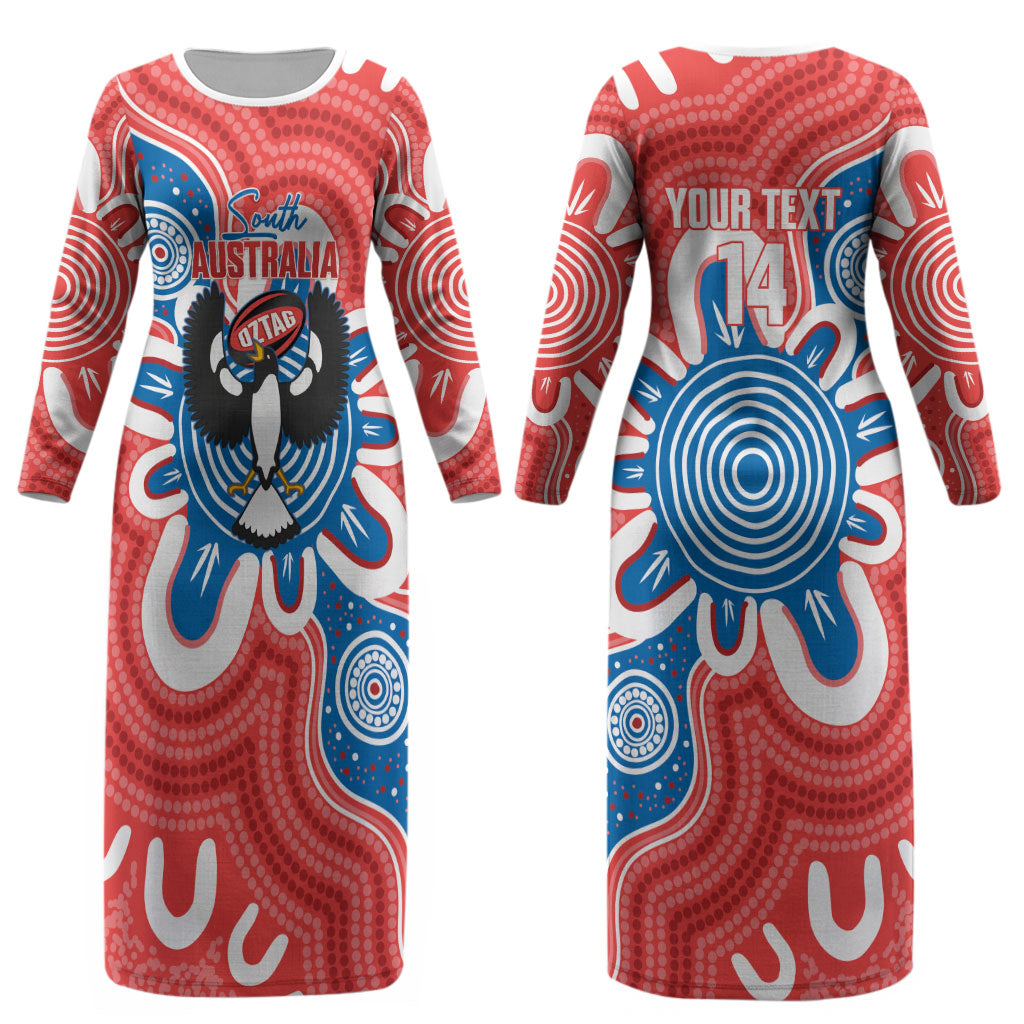 South Australia Oztag Custom Couples Matching Long Sleeve Bodycon Dress and Long Sleeve Button Shirt SA Piping Shrike Indigenous Art