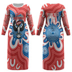 South Australia Oztag Custom Couples Matching Long Sleeve Bodycon Dress and Long Sleeve Button Shirt SA Piping Shrike Indigenous Art