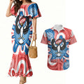South Australia Oztag Custom Couples Matching Mermaid Dress and Hawaiian Shirt SA Piping Shrike Indigenous Art