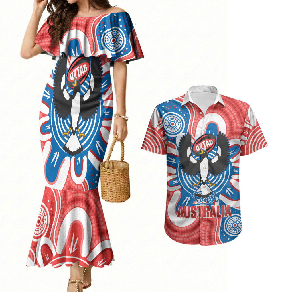 South Australia Oztag Custom Couples Matching Mermaid Dress and Hawaiian Shirt SA Piping Shrike Indigenous Art