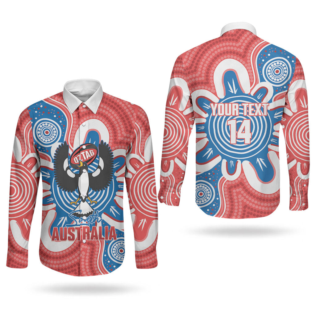 South Australia Oztag Custom Couples Matching Off Shoulder Maxi Dress and Long Sleeve Button Shirt SA Piping Shrike Indigenous Art