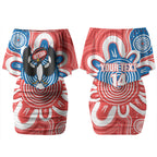 South Australia Oztag Custom Couples Matching Off Shoulder Short Dress and Long Sleeve Button Shirt SA Piping Shrike Indigenous Art