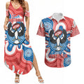 South Australia Oztag Custom Couples Matching Summer Maxi Dress and Hawaiian Shirt SA Piping Shrike Indigenous Art