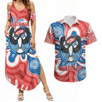 South Australia Oztag Custom Couples Matching Summer Maxi Dress and Hawaiian Shirt SA Piping Shrike Indigenous Art