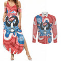 South Australia Oztag Custom Couples Matching Summer Maxi Dress and Long Sleeve Button Shirt SA Piping Shrike Indigenous Art