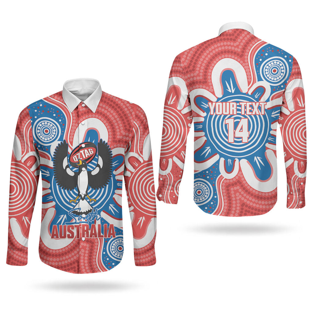 South Australia Oztag Custom Couples Matching Summer Maxi Dress and Long Sleeve Button Shirt SA Piping Shrike Indigenous Art