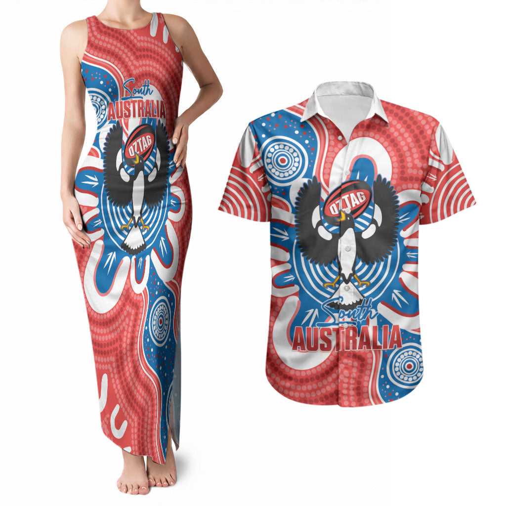 South Australia Oztag Custom Couples Matching Tank Maxi Dress and Hawaiian Shirt SA Piping Shrike Indigenous Art