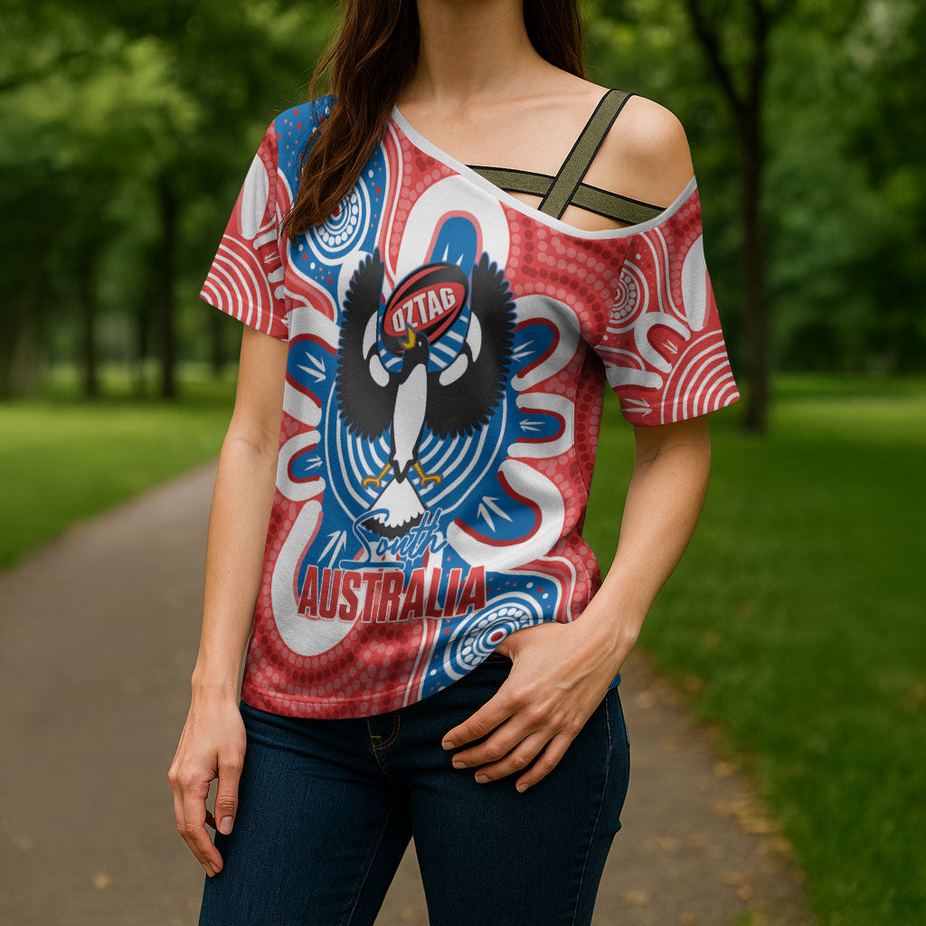 South Australia Oztag Custom Cross Shoulder Shirt SA Piping Shrike Indigenous Art