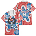 South Australia Oztag Custom Family Matching Long Sleeve Bodycon Dress and Hawaiian Shirt SA Piping Shrike Indigenous Art