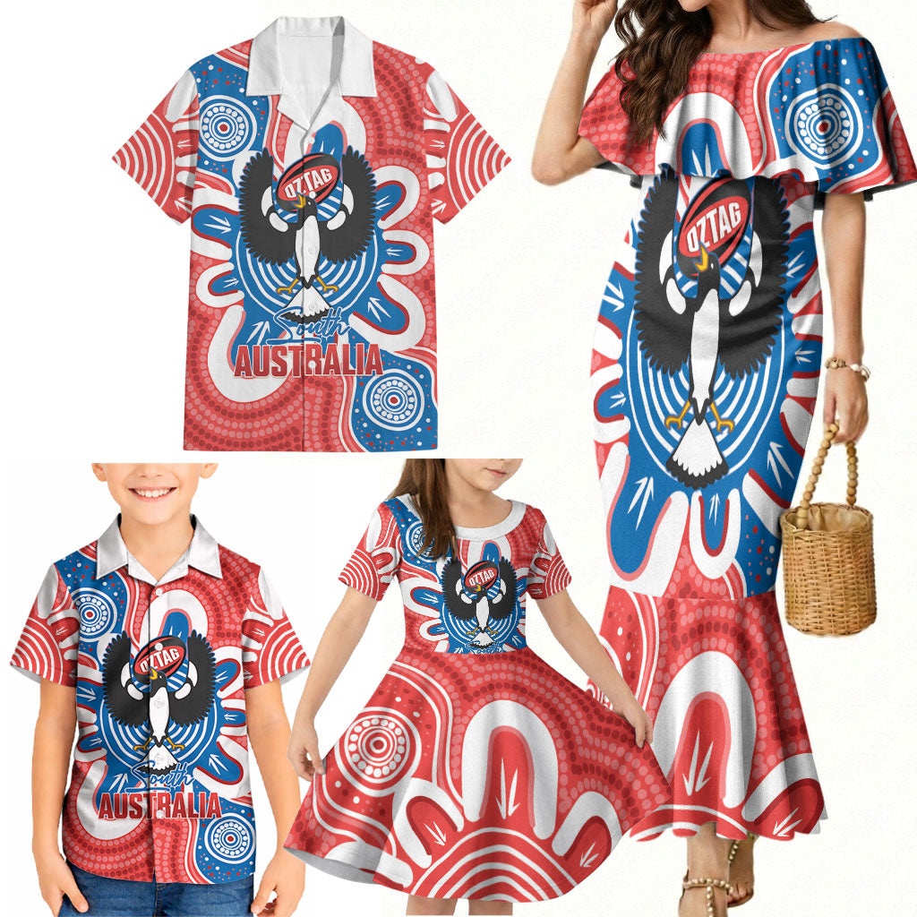 South Australia Oztag Custom Family Matching Mermaid Dress and Hawaiian Shirt SA Piping Shrike Indigenous Art