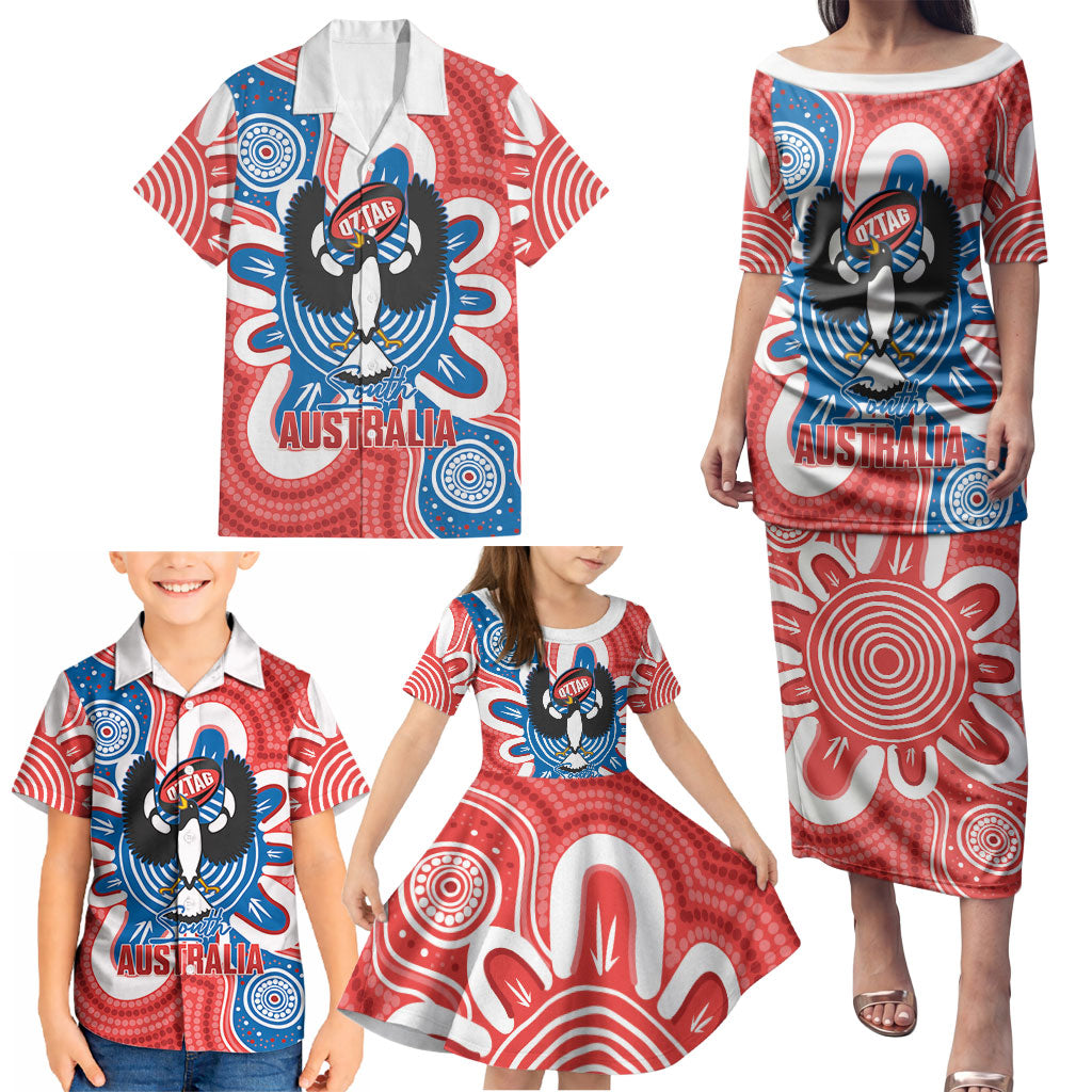 South Australia Oztag Custom Family Matching Puletasi and Hawaiian Shirt SA Piping Shrike Indigenous Art