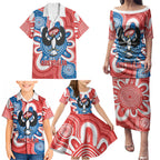 South Australia Oztag Custom Family Matching Puletasi and Hawaiian Shirt SA Piping Shrike Indigenous Art