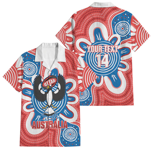 South Australia Oztag Custom Family Matching Short Sleeve Bodycon Dress and Hawaiian Shirt SA Piping Shrike Indigenous Art