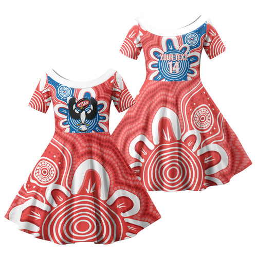 South Australia Oztag Custom Family Matching Short Sleeve Bodycon Dress and Hawaiian Shirt SA Piping Shrike Indigenous Art