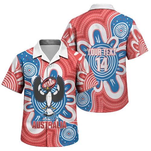 South Australia Oztag Custom Family Matching Short Sleeve Bodycon Dress and Hawaiian Shirt SA Piping Shrike Indigenous Art