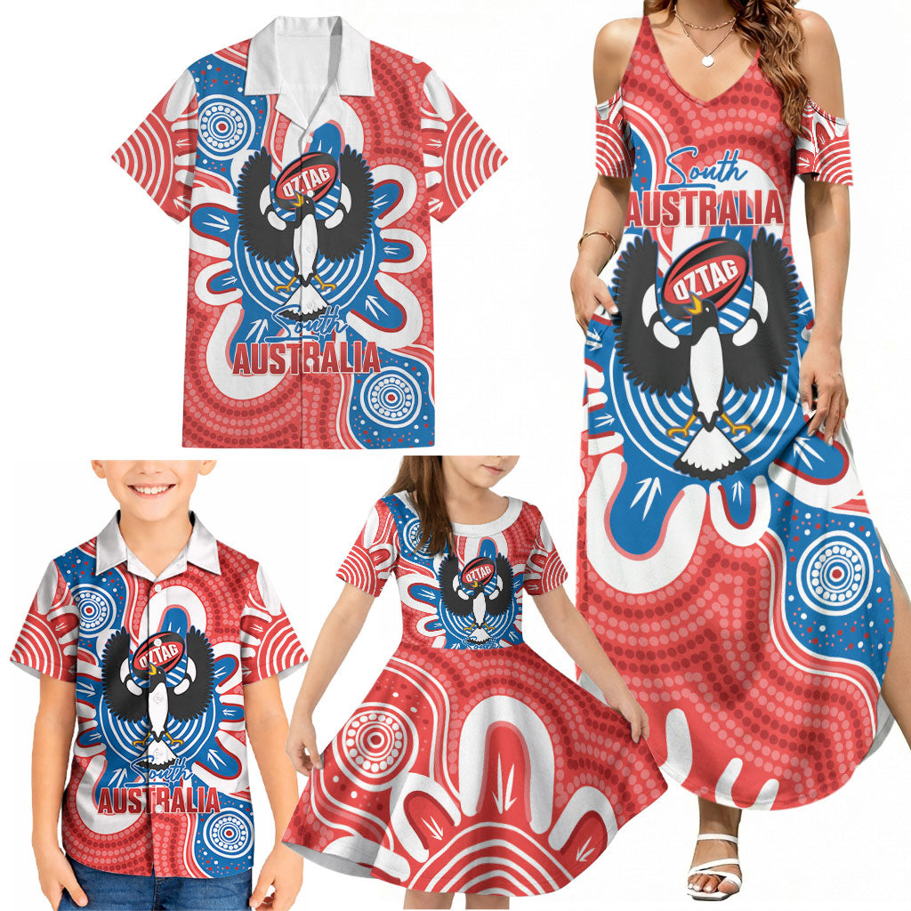 South Australia Oztag Custom Family Matching Summer Maxi Dress and Hawaiian Shirt SA Piping Shrike Indigenous Art