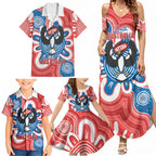 South Australia Oztag Custom Family Matching Summer Maxi Dress and Hawaiian Shirt SA Piping Shrike Indigenous Art