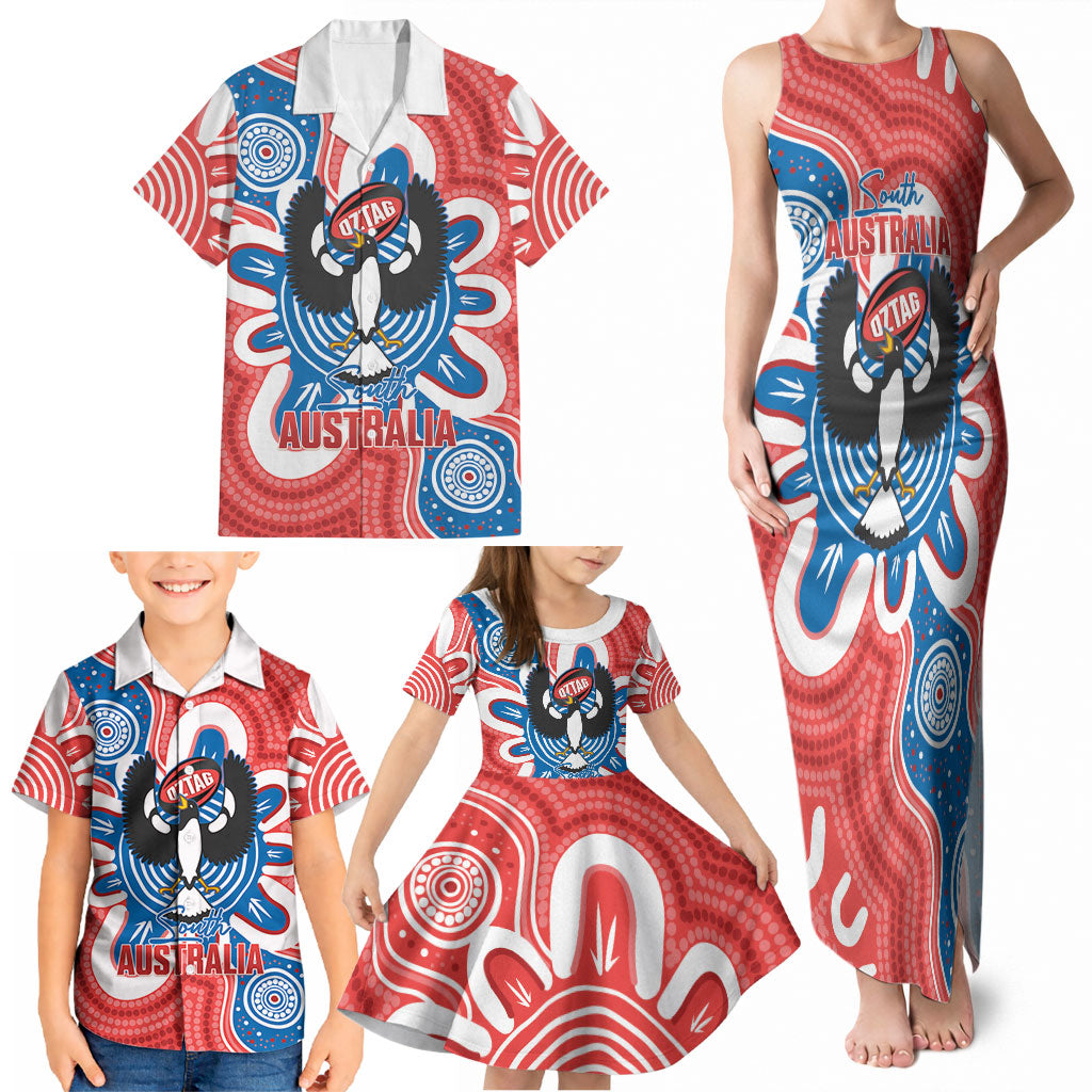 South Australia Oztag Custom Family Matching Tank Maxi Dress and Hawaiian Shirt SA Piping Shrike Indigenous Art
