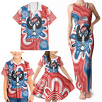South Australia Oztag Custom Family Matching Tank Maxi Dress and Hawaiian Shirt SA Piping Shrike Indigenous Art