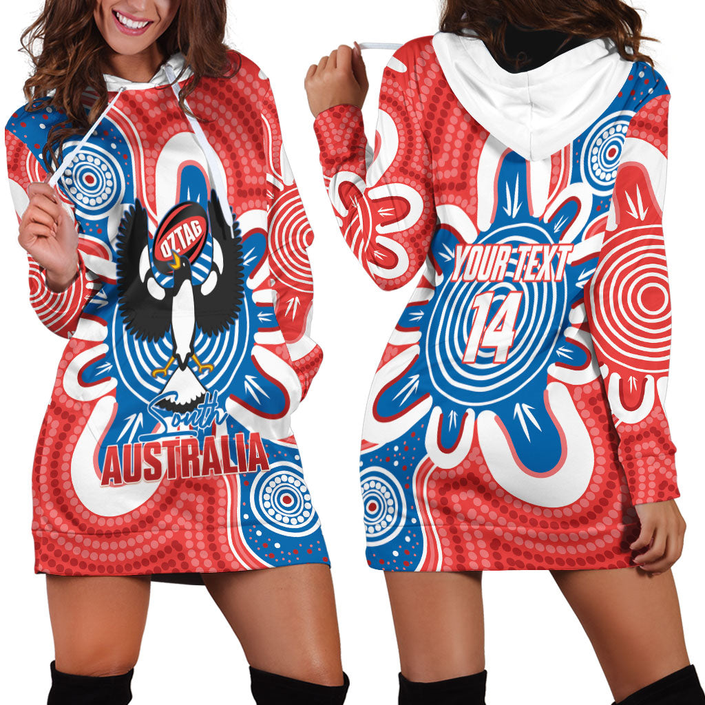 South Australia Oztag Custom Hoodie Dress SA Piping Shrike Indigenous Art