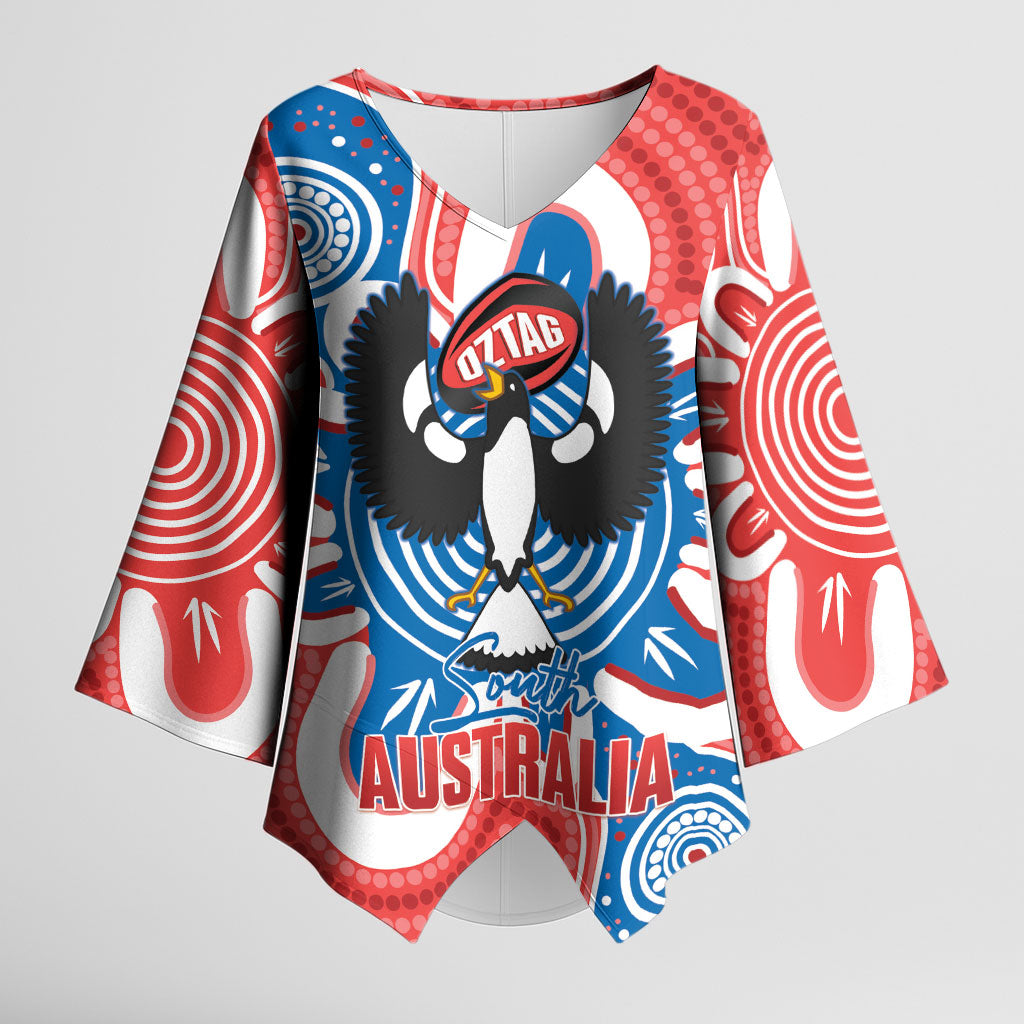 South Australia Oztag Custom Kimono Sleeve Blouse SA Piping Shrike Indigenous Art