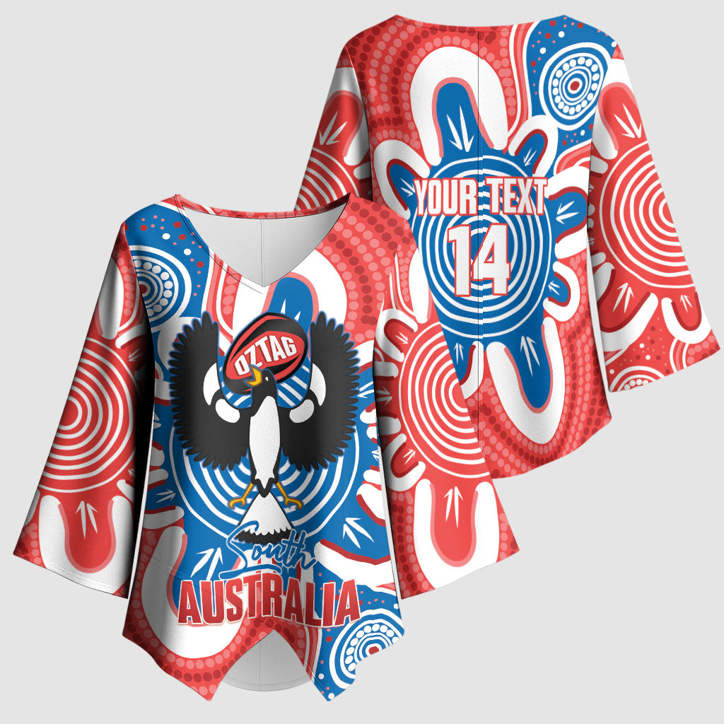 South Australia Oztag Custom Kimono Sleeve Blouse SA Piping Shrike Indigenous Art