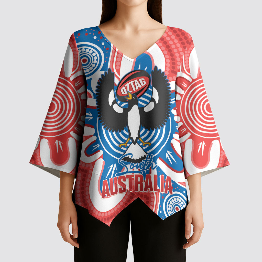 South Australia Oztag Custom Kimono Sleeve Blouse SA Piping Shrike Indigenous Art