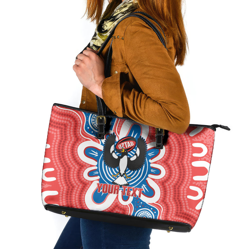 South Australia Oztag Custom Leather Tote Bag SA Piping Shrike Indigenous Art
