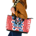 South Australia Oztag Custom Leather Tote Bag SA Piping Shrike Indigenous Art