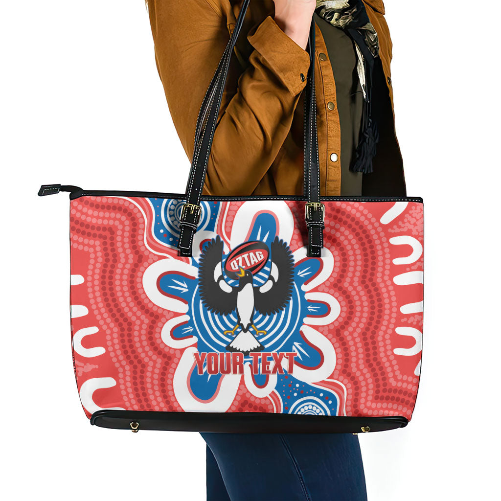 South Australia Oztag Custom Leather Tote Bag SA Piping Shrike Indigenous Art