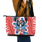 South Australia Oztag Custom Leather Tote Bag SA Piping Shrike Indigenous Art