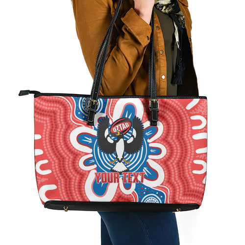 South Australia Oztag Custom Leather Tote Bag SA Piping Shrike Indigenous Art