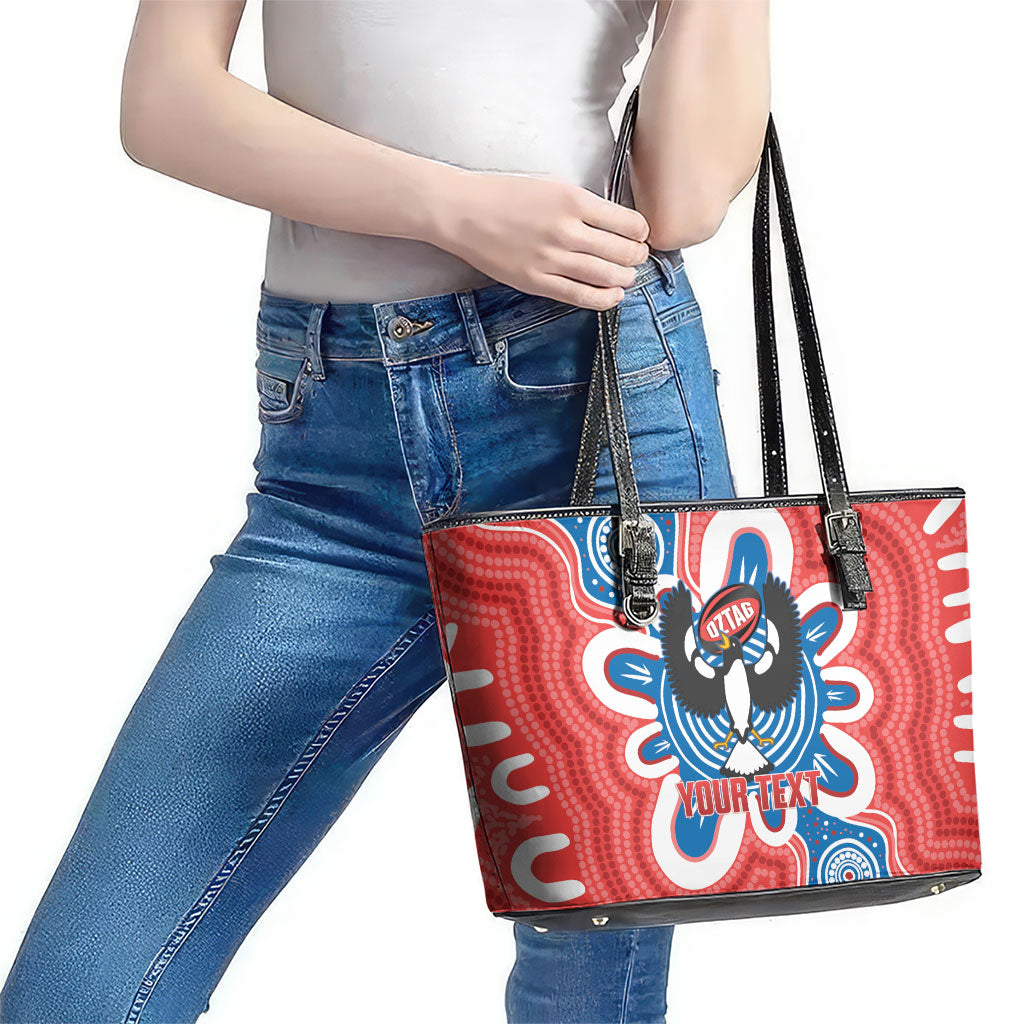 South Australia Oztag Custom Leather Tote Bag SA Piping Shrike Indigenous Art