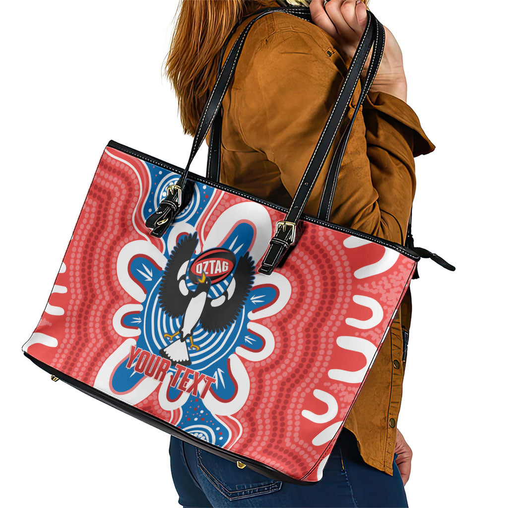 South Australia Oztag Custom Leather Tote Bag SA Piping Shrike Indigenous Art