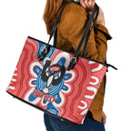 South Australia Oztag Custom Leather Tote Bag SA Piping Shrike Indigenous Art