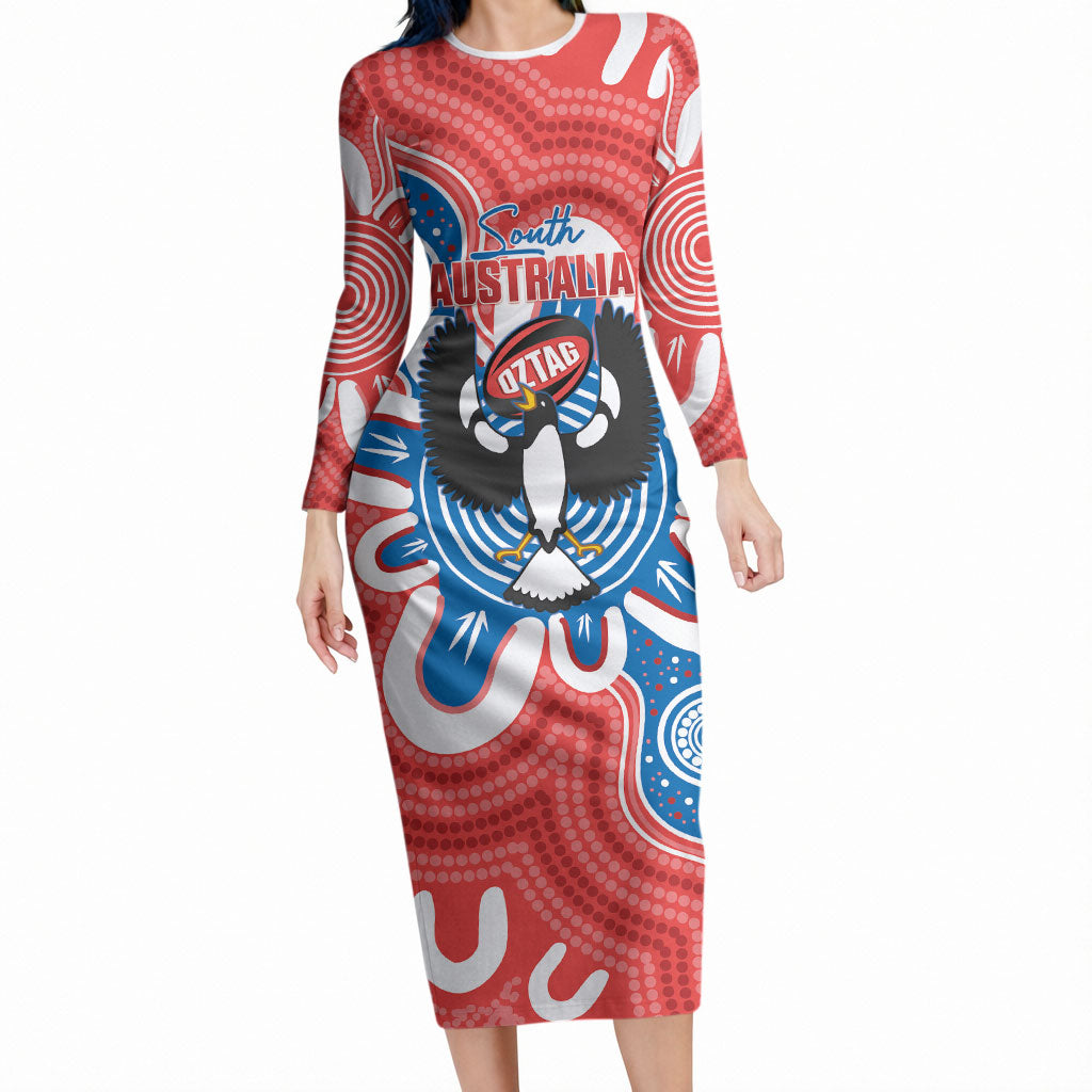 South Australia Oztag Custom Long Sleeve Bodycon Dress SA Piping Shrike Indigenous Art
