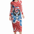 South Australia Oztag Custom Long Sleeve Bodycon Dress SA Piping Shrike Indigenous Art