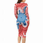 South Australia Oztag Custom Long Sleeve Bodycon Dress SA Piping Shrike Indigenous Art