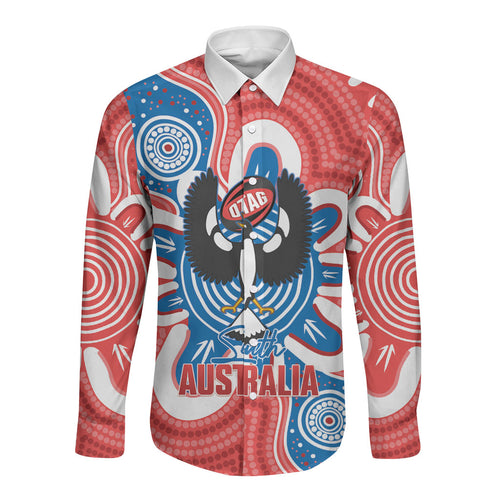 South Australia Oztag Custom Long Sleeve Button Shirt SA Piping Shrike Indigenous Art