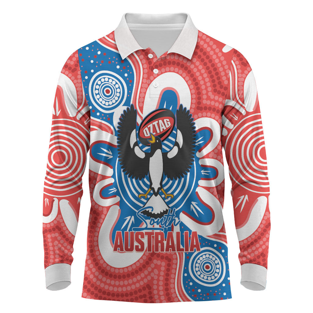 South Australia Oztag Custom Long Sleeve Polo Shirt SA Piping Shrike Indigenous Art