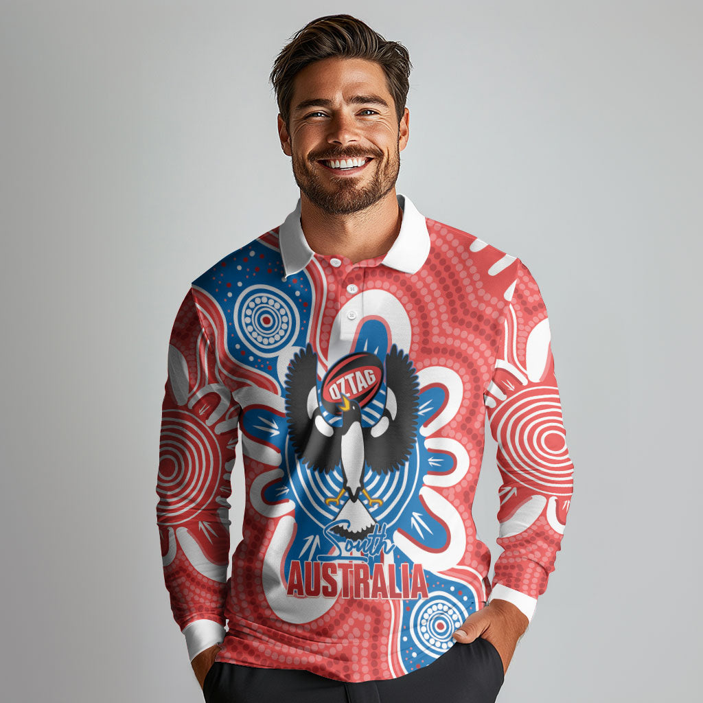South Australia Oztag Custom Long Sleeve Polo Shirt SA Piping Shrike Indigenous Art