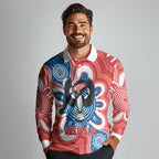 South Australia Oztag Custom Long Sleeve Polo Shirt SA Piping Shrike Indigenous Art
