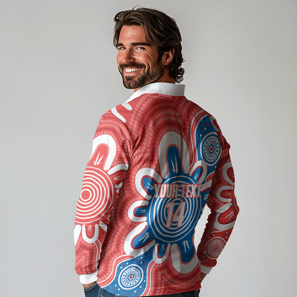 South Australia Oztag Custom Long Sleeve Polo Shirt SA Piping Shrike Indigenous Art