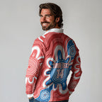 South Australia Oztag Custom Long Sleeve Polo Shirt SA Piping Shrike Indigenous Art