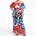 South Australia Oztag Custom Off Shoulder Maxi Dress SA Piping Shrike Indigenous Art