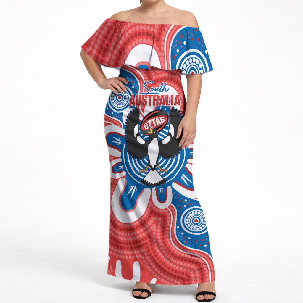 South Australia Oztag Custom Off Shoulder Maxi Dress SA Piping Shrike Indigenous Art