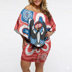 South Australia Oztag Custom Off Shoulder Short Dress SA Piping Shrike Indigenous Art