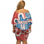 South Australia Oztag Custom Off Shoulder Short Dress SA Piping Shrike Indigenous Art